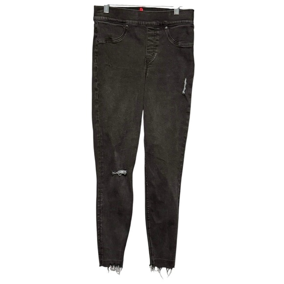 SPANX Vintage Black Distressed High Rise Stretchy Raw Hem Pull On Jeans Small - Picture 5 of 13